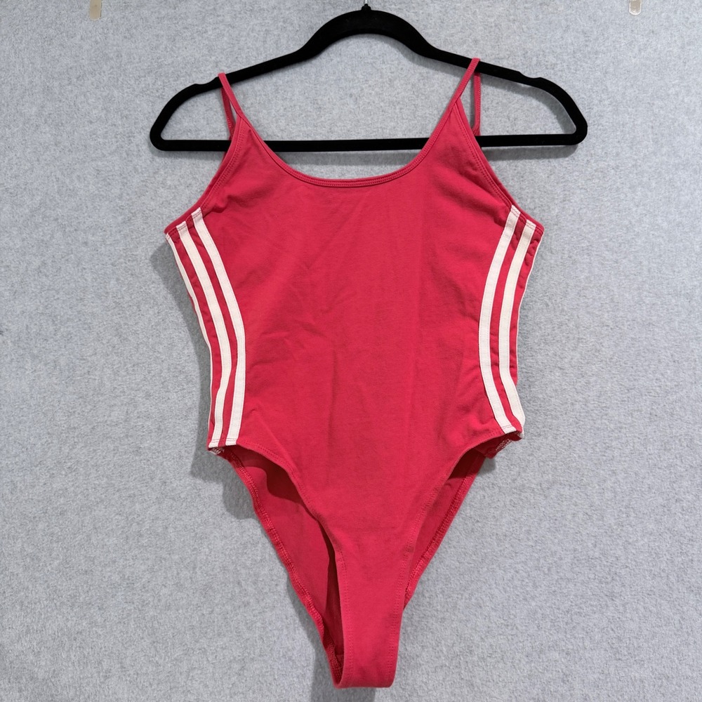 Adidas Originals Women 90s Red 3-Stripes Bodysuit Med Sporty Scoop Back Iconic